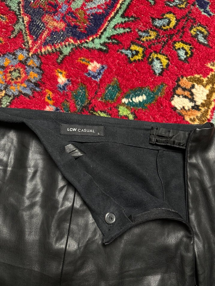 Siyah Deri Midi Mini Etek - Görsel 2