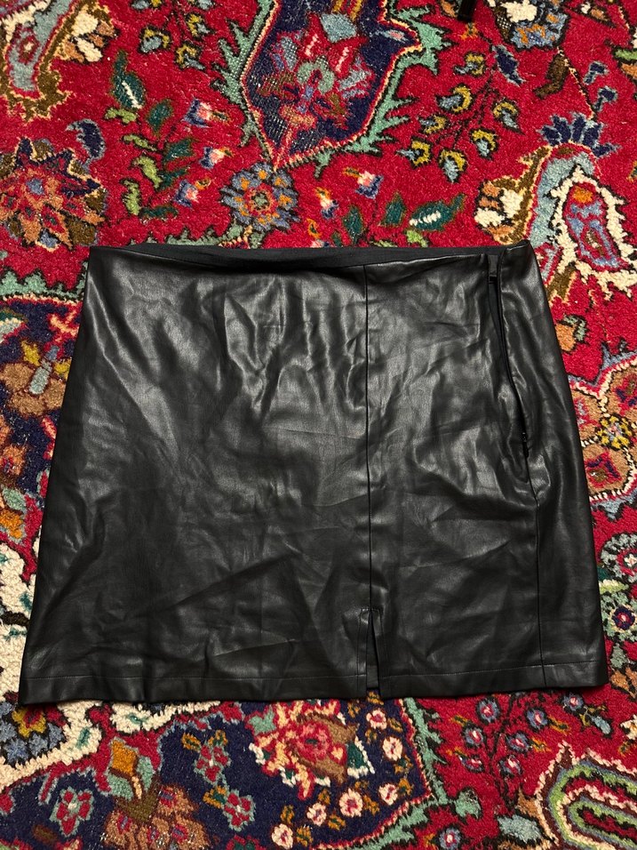 Siyah Deri Midi Mini Etek - Görsel 3