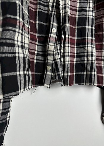 H&M Bordo Ekose Uzun Kollu Kadın Gömlek - Görsel 6