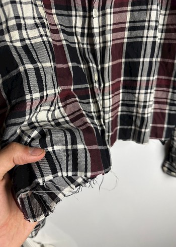 H&M Bordo Ekose Uzun Kollu Kadın Gömlek - Görsel 5