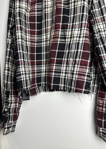 H&M Bordo Ekose Uzun Kollu Kadın Gömlek - Görsel 7