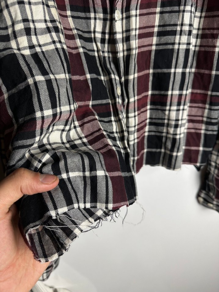 H&M Bordo Ekose Uzun Kollu Kadın Gömlek - Görsel 5