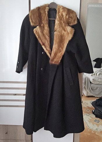 Kahverengi Kürklü Yün Uzun Kaban gerçek kürk