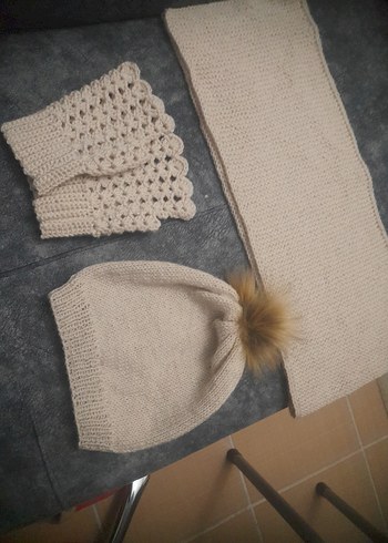 Bej Örgü Bere, Eldiven ve Atkı Seti - Görsel 2