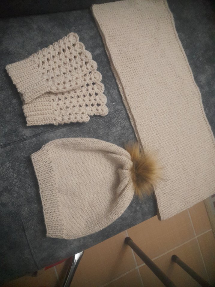 Bej Örgü Bere, Eldiven ve Atkı Seti - Görsel 2