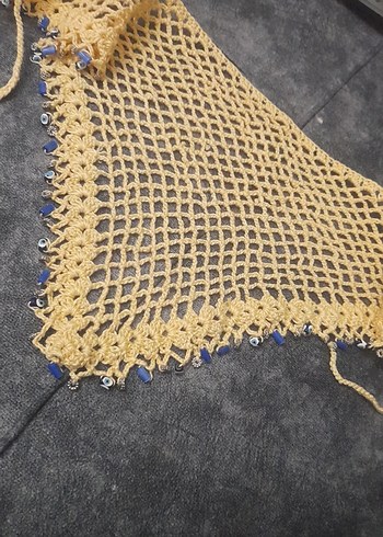 Diğer Bej Dantel Detaylı Bohem Kadın Örgü bandana