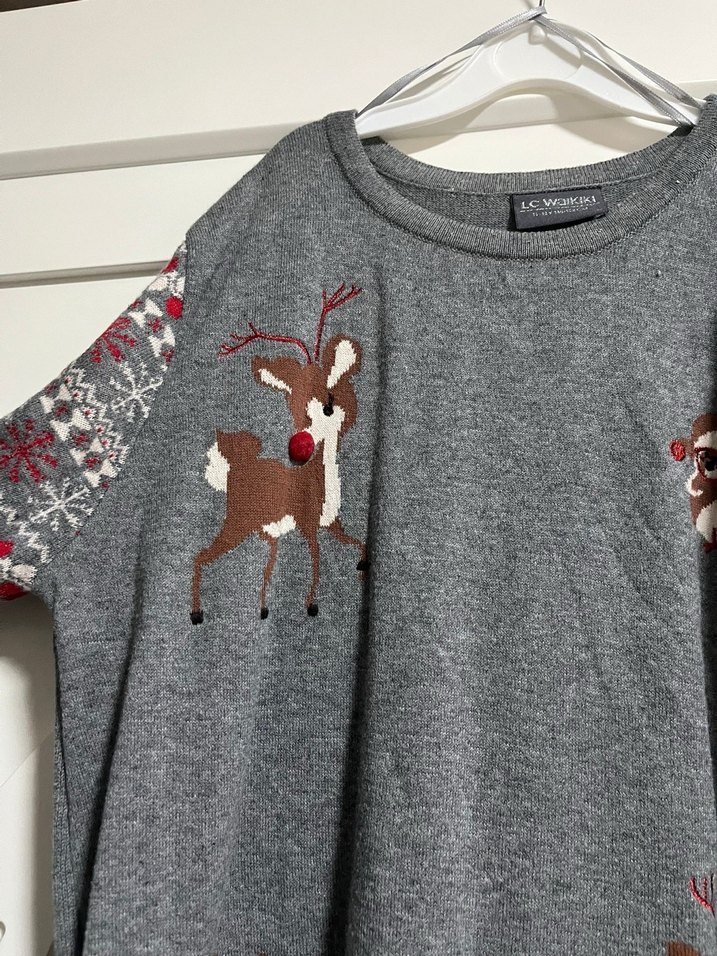 Gri Nakışlı Triko Uzun Kollu cocuk  Kazak - Görsel 5