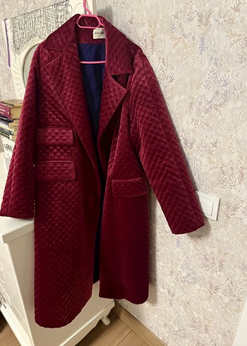 Bordo Düğmeli Uzun Kabanı - Görsel 2