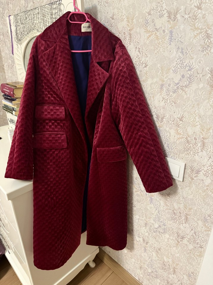 Bordo Düğmeli Uzun Kabanı - Görsel 2