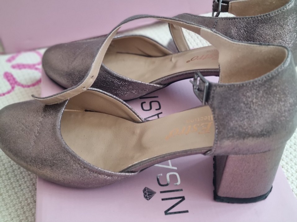 Gri Tokalı  yüksek topuk abiye ayakkabı simli - Görsel 3