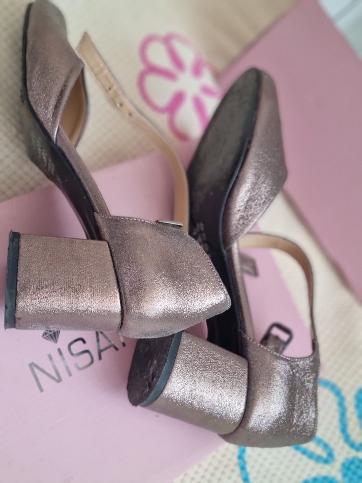 Gri Tokalı  yüksek topuk abiye ayakkabı simli - Görsel 4