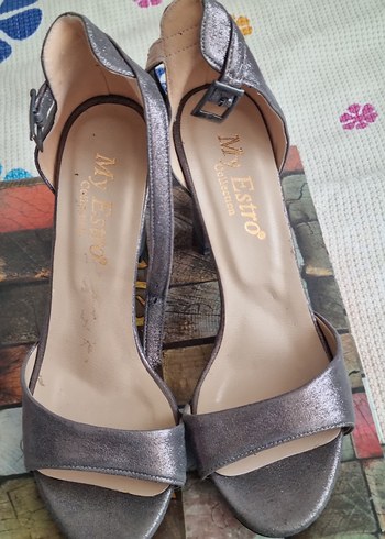 Gri simli Topuklu Kadın Ayakkabı - Görsel 5