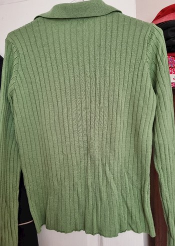 Yeşil V Yakalı Uzun Kollu Triko Kazak - Görsel 2