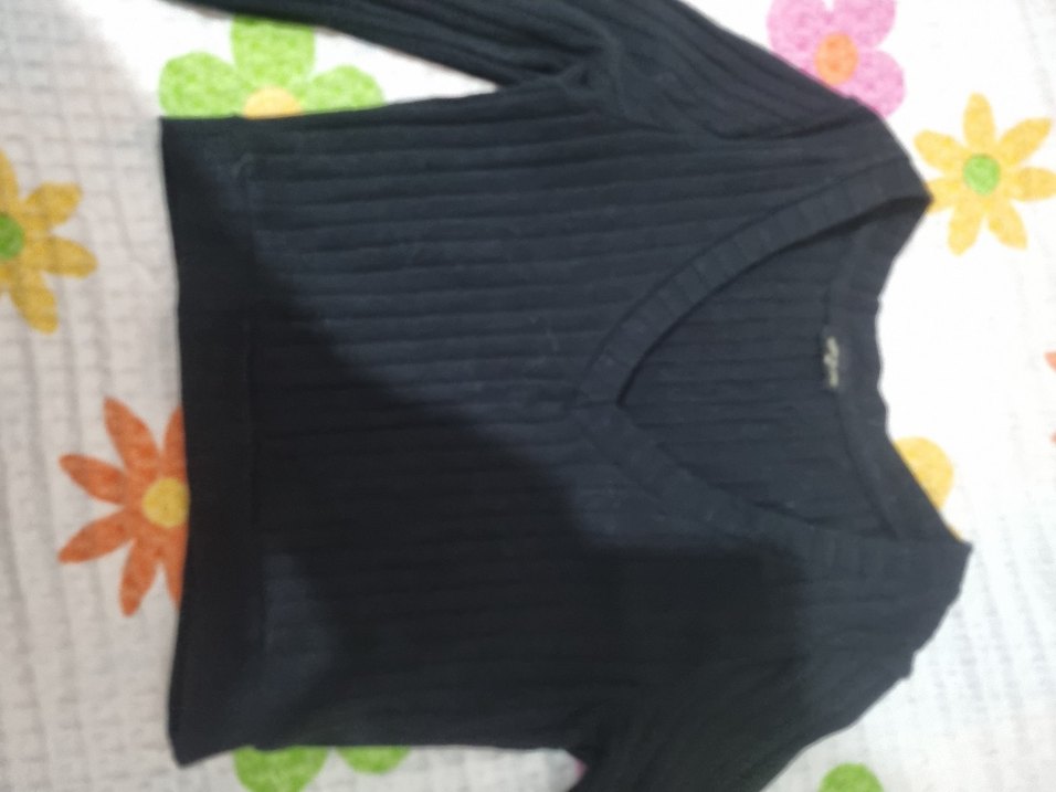 Siyah V Yaka Uzun Kollu Kadın Bluz - Görsel 3