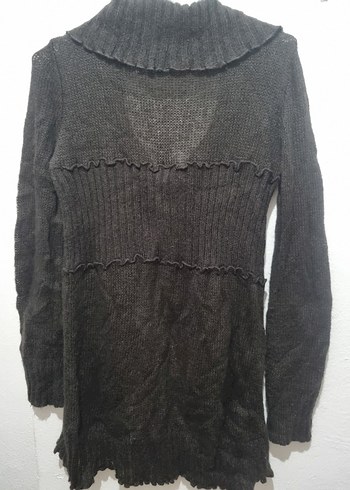 Siyah Örgü Kadın Hırka Notched Yaka - Görsel 2