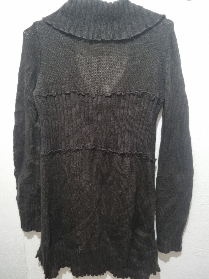 Siyah Örgü Kadın Hırka Notched Yaka - Görsel 2