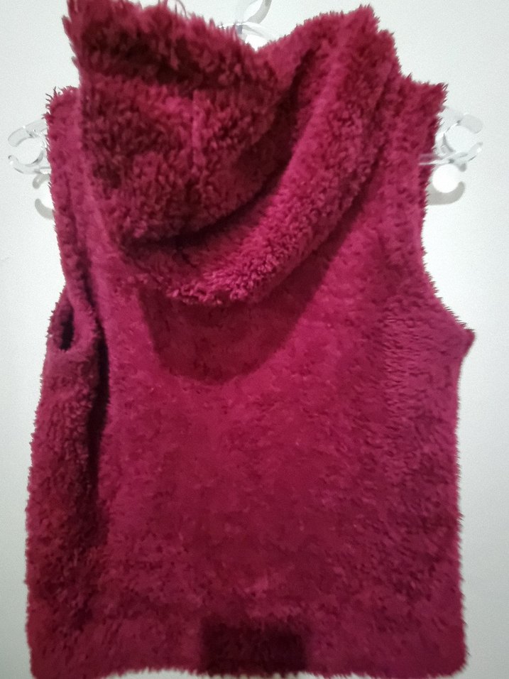 Kadın Bordo Peluş Kolsuz Yelek - Görsel 2