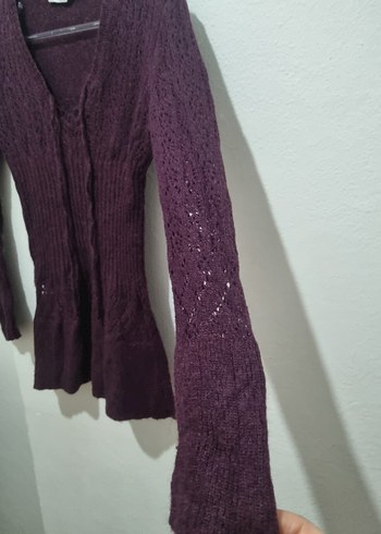 Mor V Yaka Örgü Kadın Kazak - Görsel 4