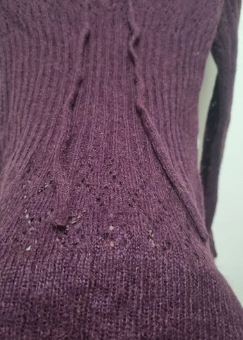 Mor V Yaka Örgü Kadın Kazak - Görsel 2