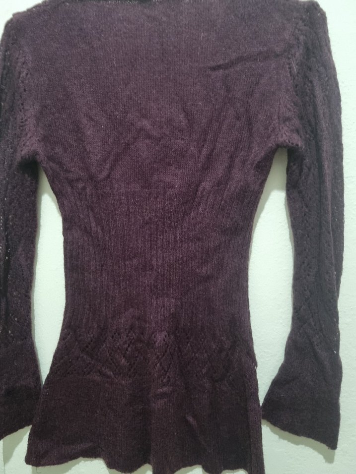 Mor V Yaka Örgü Kadın Kazak - Görsel 3