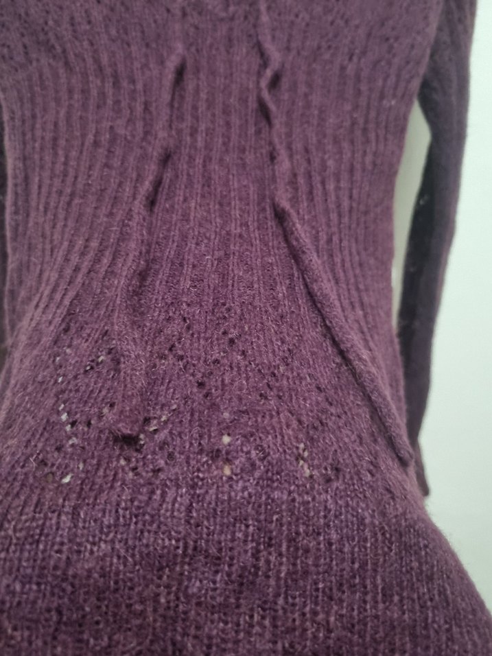 Mor V Yaka Örgü Kadın Kazak - Görsel 2
