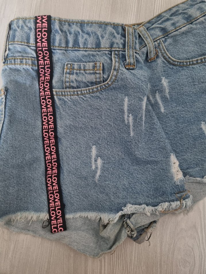 Düğmeli Mavi Denim Mini Şort - Görsel 3