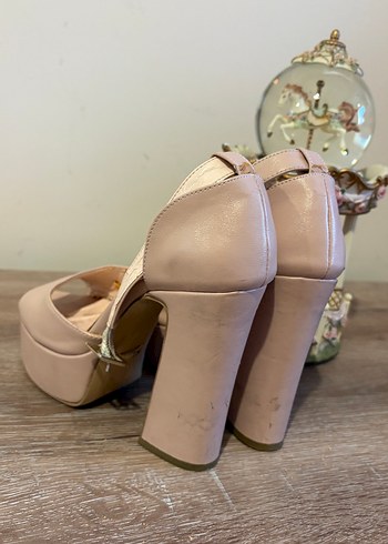 Bej Deri Platform Topuklu Kadın Ayakkabı - Görsel 5