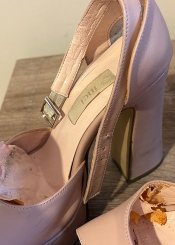 Bej Deri Platform Topuklu Kadın Ayakkabı - Görsel 3