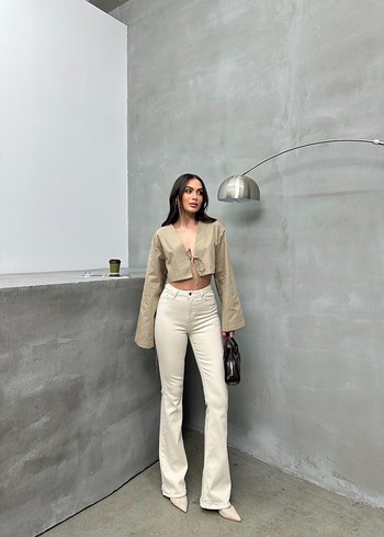 Zara Flare yüksek bel Krem Jean