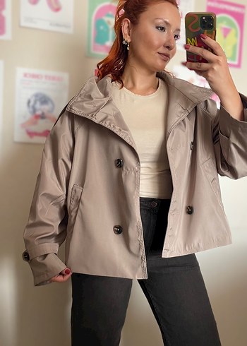 xs Beden Su itici Düğmeli oversize Kadın Trençkot