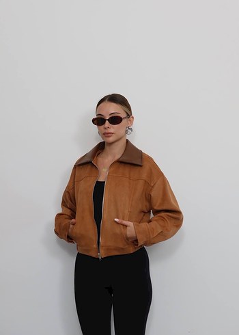 Zara Suni deri yaka süet bomber ceket