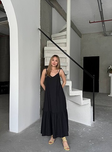 s Beden Ayarlanabilir askılı poplin elbise