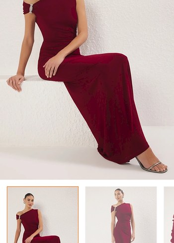 Bordo Drapeli Uzun Abiye Elbise