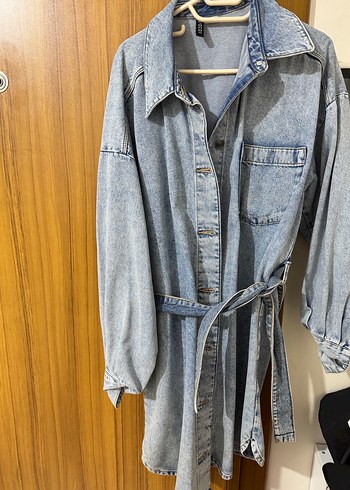 Düğmeli Bağcıklı Mavi Denim Ceket