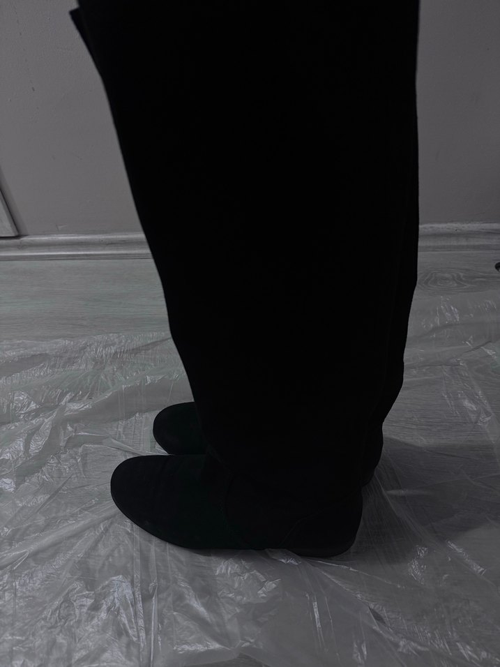 İnci Siyah Süet İnce Topuklu Diz Boyu Kadın Çizme - Görsel 2