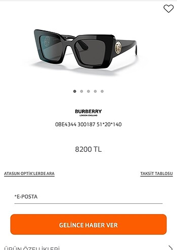 Beden siyah Renk BURBERRY GÖZLÜK