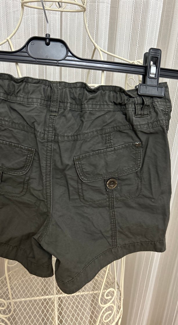 Kemerli haki keten çocuk Mini Şort - Görsel 5