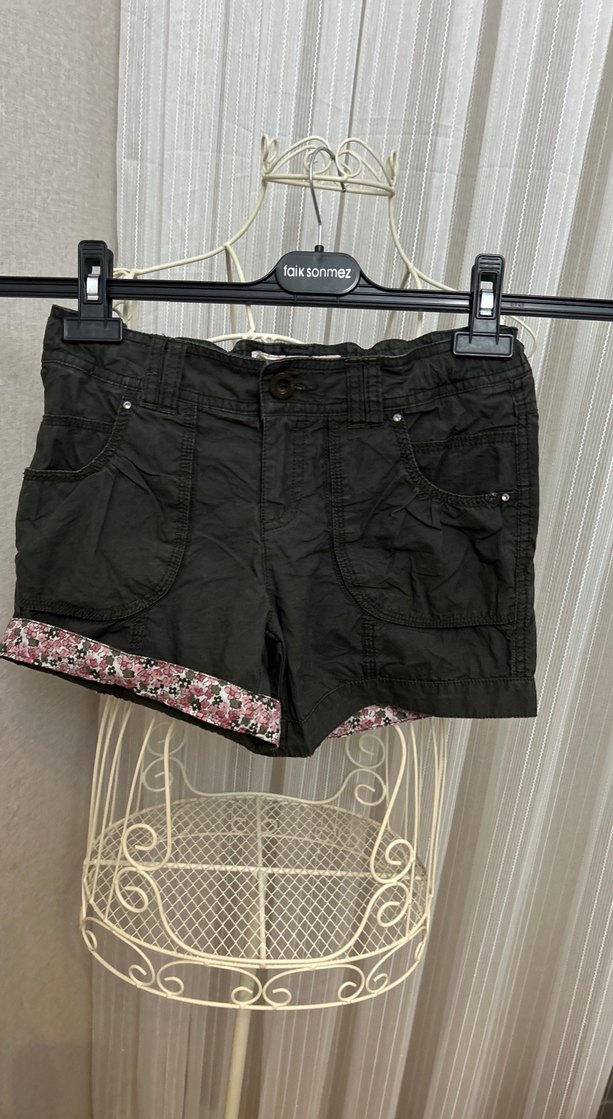 Kemerli haki keten çocuk Mini Şort - Görsel 2