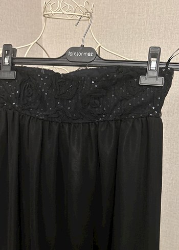 Siyah Uzun Drapeli Straptez Kadın elbise - Görsel 2