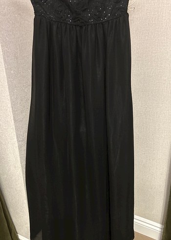 Siyah Uzun Drapeli Straptez Kadın elbise - Görsel 5