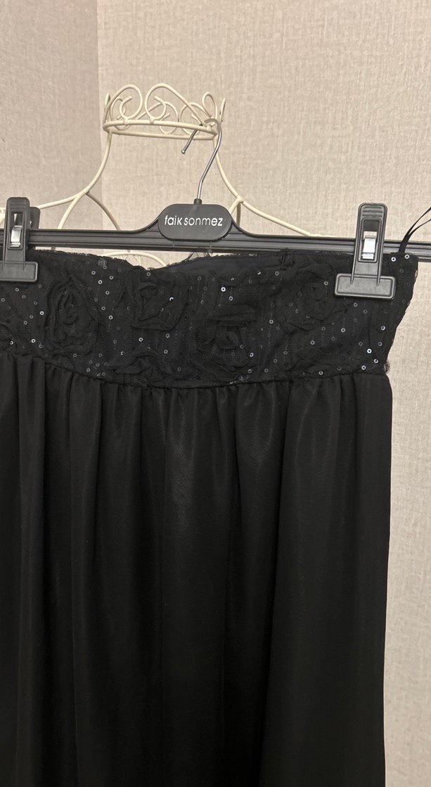 Siyah Uzun Drapeli Straptez Kadın elbise - Görsel 2