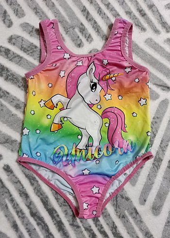 Kız Çocuk Renkli Unicorn Desenli Mayo