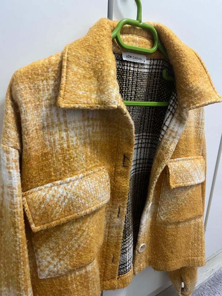 Sarı Kareli  Düğmeli Kadın ceket - Görsel 2