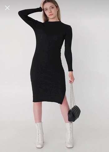 Siyah midi boy elbise - Görsel 2