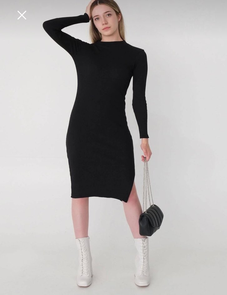 Siyah midi boy elbise - Görsel 2