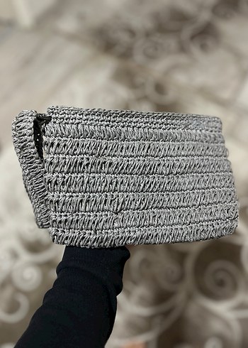 Gri Örgü Kadın Portföy Çanta - Görsel 2