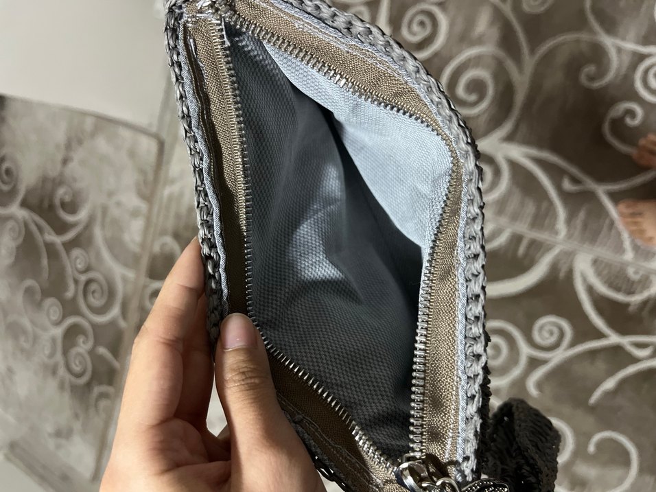 Gri Örgü Kadın Portföy Çanta - Görsel 3