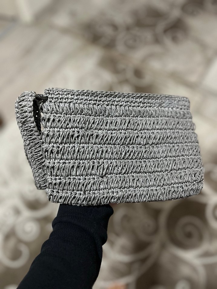 Gri Örgü Kadın Portföy Çanta - Görsel 2