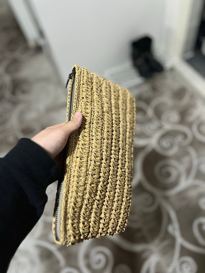 Gri Örgü Kadın Portföy Çanta - Görsel 4