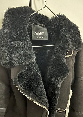 Pull and Bear Siyah Süet Kürklü Biker Kadın mont